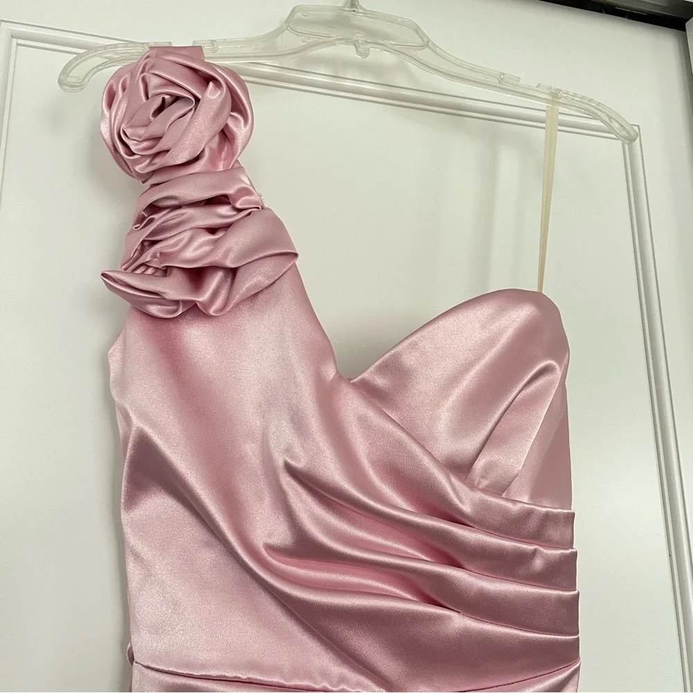 Macys satin light pink floral cocktail‎ short dress tie waist - Picture 2 of 4